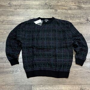 NWT! Vintage 90s Jantzen Textured Jacquard Sweater Black Grid Pattern Men's XL